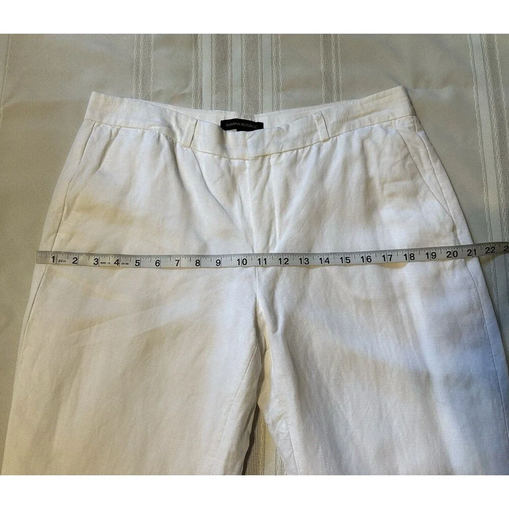 Banana Republic Logan White Linen Blend Straight Leg Tailored Trouser Pants 10